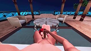 Perverzna morska deklica obvlada deep throat za ogromen BBC v cosplay POV