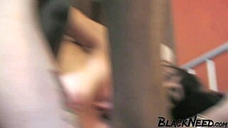 Ebony afrikai lány nyal és kap rendetlen análisat óriás fekete farkától első pornójában.