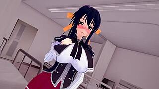 Rias Gremory hunkert naar lul in fantasy hentai