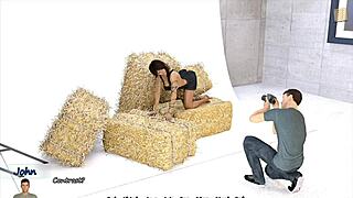 Sexig brunett visar stora falska tuttar