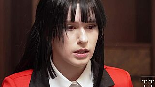 Selbstbewusste Yumeko Jabami besiegt und auf dem Tisch gefickt, verrücktes Anime Hentai