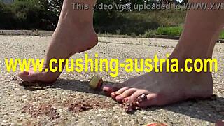 Blonde Amber Engages in Outdoor Foot Fetish Play Involving Food and POV