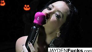 Jayden Jaymes intensely masturbates her tight wet pussy.