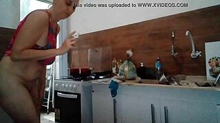 Stella cooks in the bedroom and kitchen in the morning.