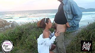 Brunette Milf With Small Tits Sucking Big Cock In Public