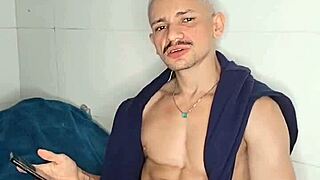 brendo vilhena masturbating hard on the bed, stroking his cock intensely