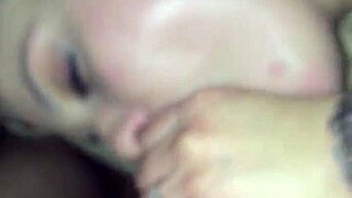 Blonde teen gags on huge cock and gets facial