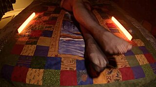 Sensual Housewife MILF's Perfect Feet Peek Through Fishnet Pantyhose Stockings