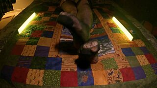 Sensual Housewife MILF's Perfect Feet Peek Through Fishnet Pantyhose Stockings