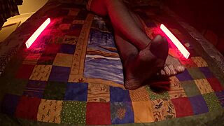 Sensual Housewife MILF's Perfect Feet Peek Through Fishnet Pantyhose Stockings