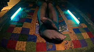 Sensual Housewife MILF's Perfect Feet Peek Through Fishnet Pantyhose Stockings