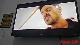 brunette amateur takes double penetration in shaved pussy and anal