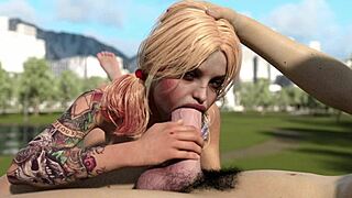 harley quinn deepthroats huge white dick during game