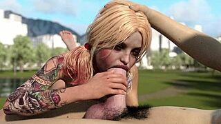 harley quinn deepthroats huge white dick during game