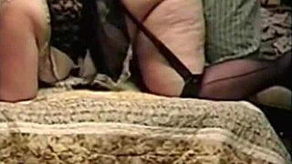 Amateur BBW European woman in doggystyle sex bent over in outfit and stockings