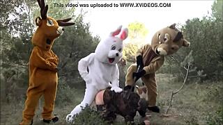 This bad boy bunny cosplay is getting a huge cumshot during halloween party! 😈