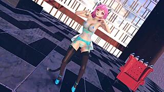 pink cat's huge tits in lingerie