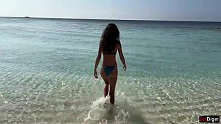 Pissed on Girl at Public Beach - Shocked by Golden Shower.