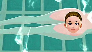 Anime woman enjoys a relaxing bath in japanese public sento