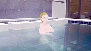 Anime woman enjoys a relaxing bath in japanese public sento