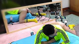 Retro Asian guy, wanna try this dildo machine with me? Let's get wild with assplay!