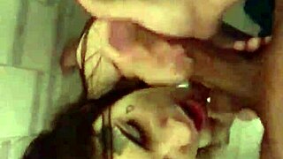 During bathing, she performs a blowjob in the shower