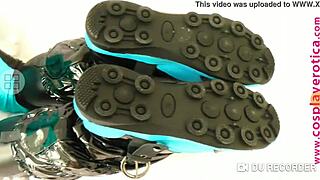 samus cosplay girl flaunts her perky tits casually