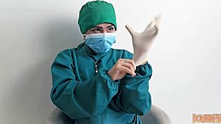 latex gloves on a naughty nurse teasing in the hospital setting