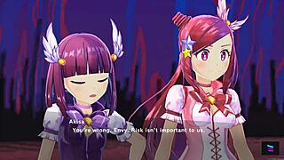 Magicami koihime muso collab features group riding in anime style.