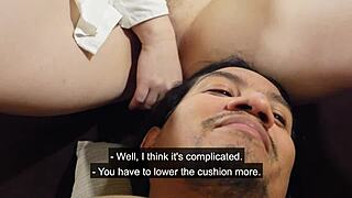 Latino massages secretary's feet for a favor.