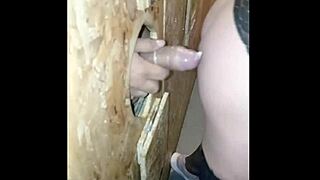 Feeling the thrill of oral sex and creampie through a gloryhole