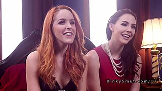 Redhead brat gets anal punishment with big tits