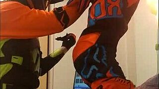 i'm so into this gay motocross blowjob in costumes, it's my fetish thing
