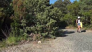 Suzie Q plays with toys outdoor in hot scene