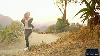 naturally curvy blonde milf teases outdoors