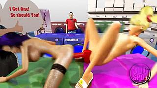 Two Busty Lesbians Try Double Dildo in Public Store Uncensored Sex