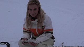 busty blonde skier gets paid for lodge fuck after outdoor massage
