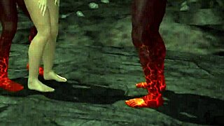 3D babe feels intense pleasure with reptile cocks in all holes.