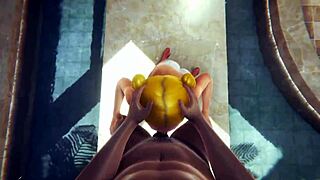 Anime Girl in Cosplay Gives Blowjob and Creampie in Bath