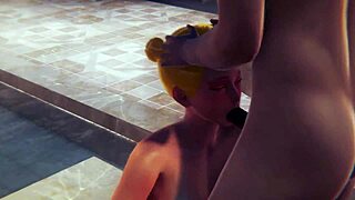 Anime Girl in Cosplay Gives Blowjob and Creampie in Bath