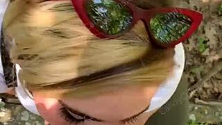 Random jogger Candycourt gives deepthroat on a hiking trail in wild POV.