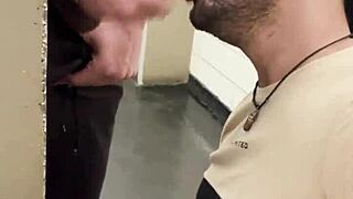 Bricklayer pleasured at construction site