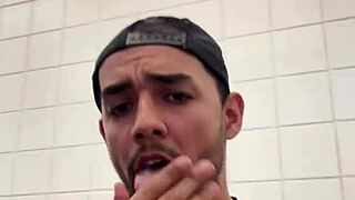 Bricklayer pleasured at construction site