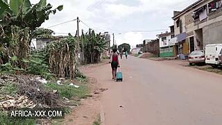 Ebony beauty rides hard in steamy stranger sex