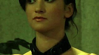 New teen slave in uniform bound for intense lesbian whipping