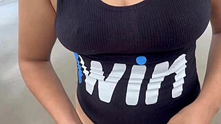 want to touch her tits and fuck her ass on the beach?