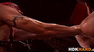 Intense gay studs asshole fisting session
