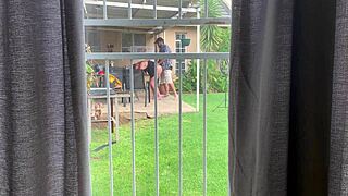 Neighbors Caught Fucking Hard Outside in Their Backyard