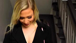 German Blonde in Funny Sex Game on TV Masturbates