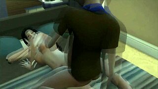 anime character bent over in doggystyle position with stepbrother in the sims 4 game